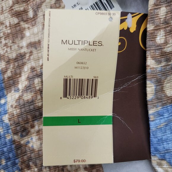 2007 Deadstock Multiples Missy Nantucket Quilted Jacket L Cotton Brown Blue - Picture 4 of 10